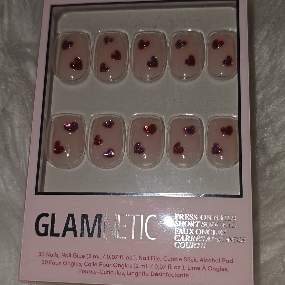 Glamnetic Dear Lover Short Squoval Square Valentine Hearts Metallic Nails New - Picture 9 of 11